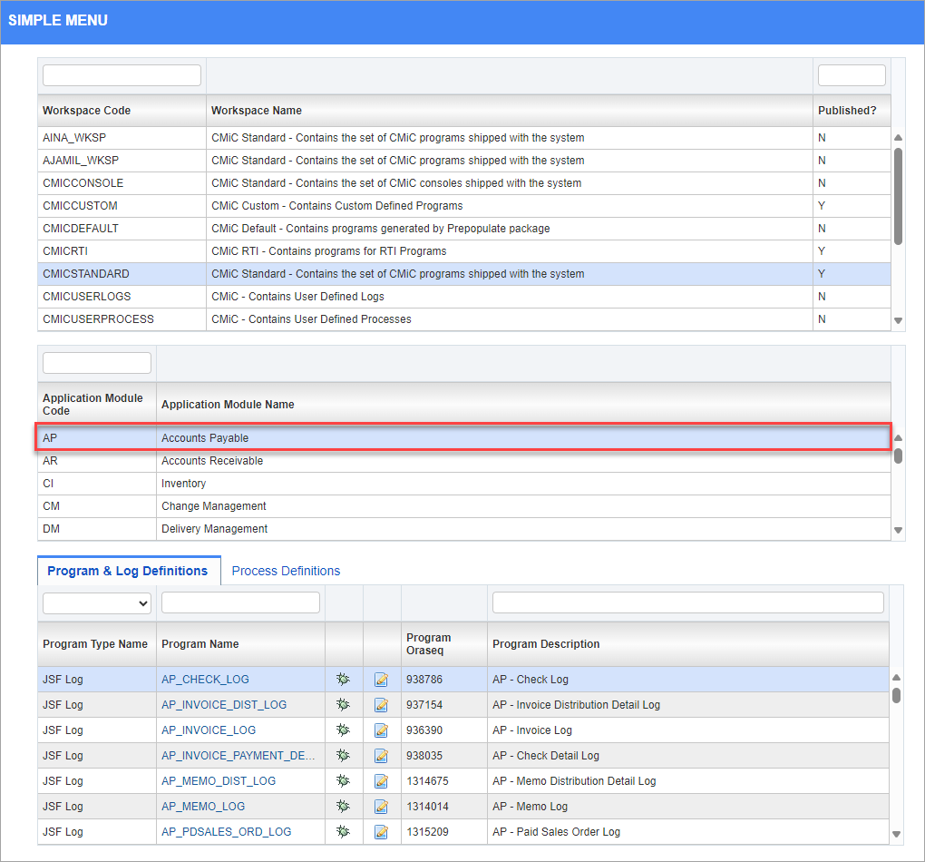 Screenshot of Simple Menu Application Module section