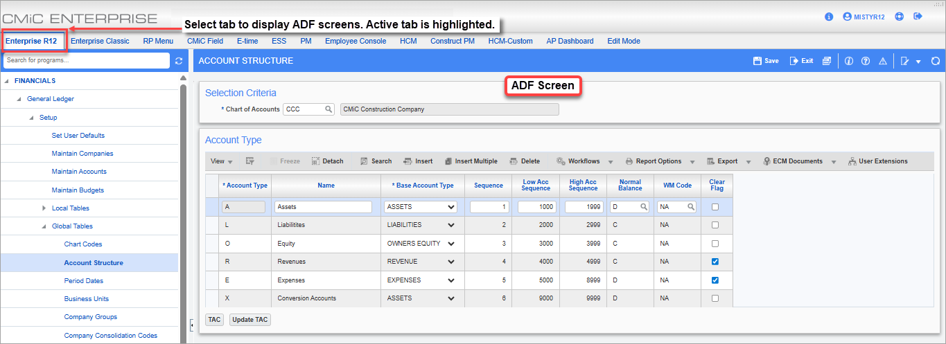 Screenshot of ADF screen launched from console tab in Enterprise Console.