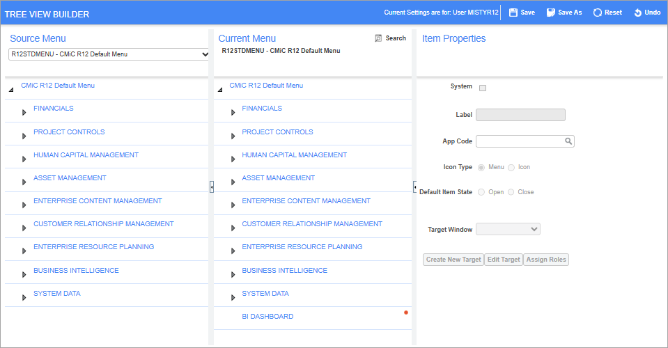 Screenshot of Treeview Builder screen.