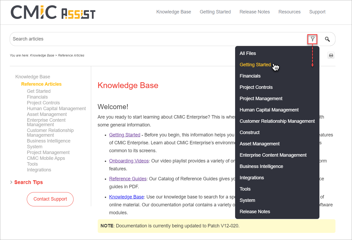 Screenshot of using Filter feature on Search bar.