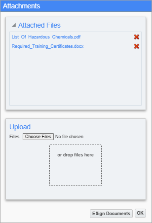 Screenshot of Attachments pop-up window.