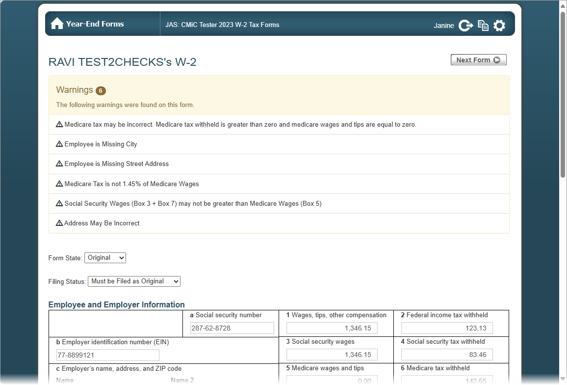 Screenshot of Year-End Forms - View Employees.