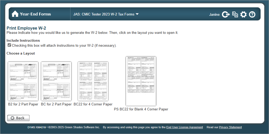 Screenshot of Year-End Forms - View Employees.