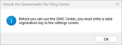Screenshot of registration key warning message.