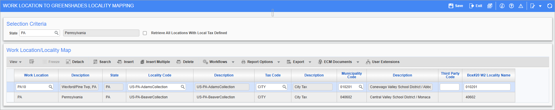 Screenshot of Work Location to Greenshades Locality Mapping