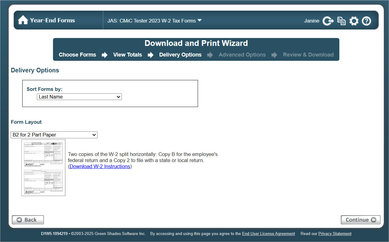 Screenshot of Delivery Options.