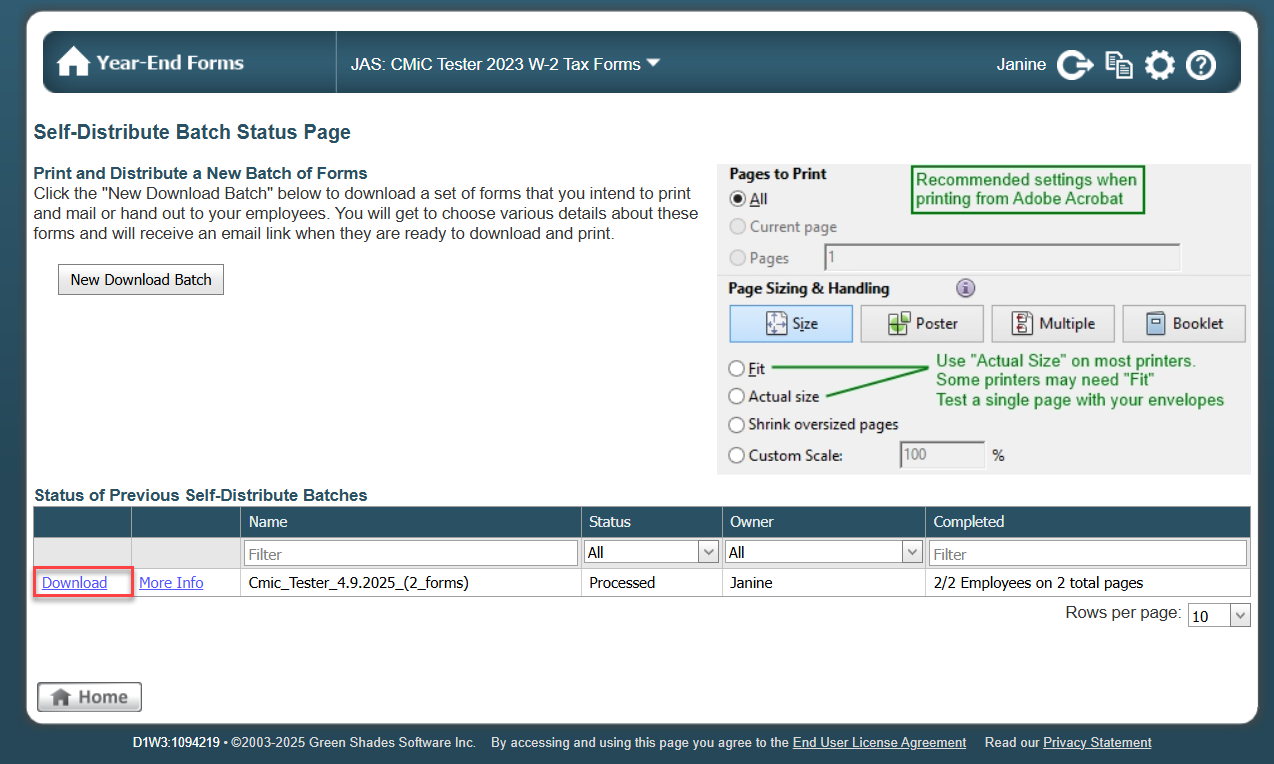 Screenshot of Status Page.