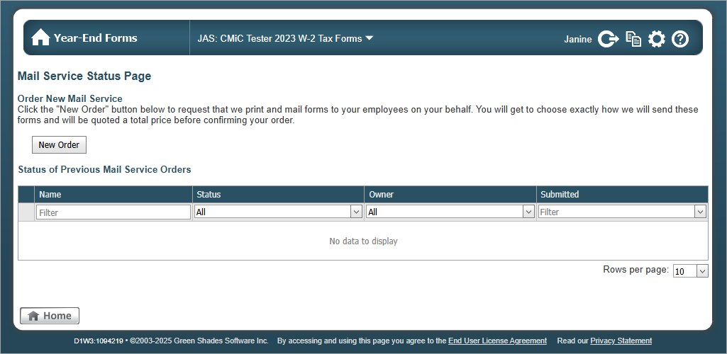 Screenshot of Mail Service Status Page.