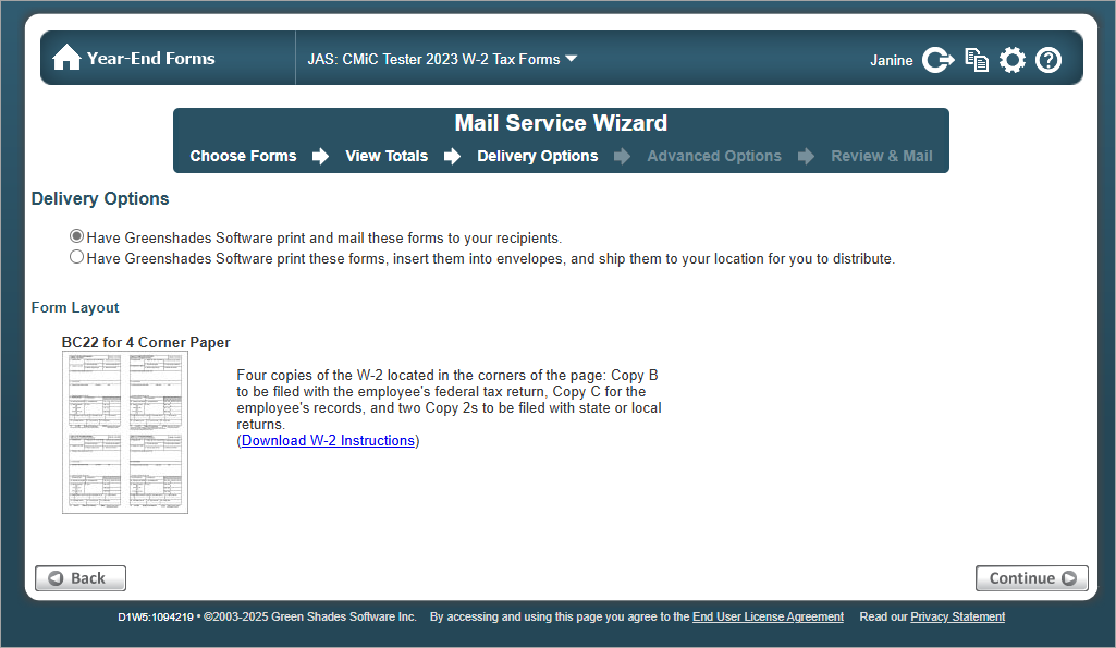 Screenshot of Mail Service Wizard-Delivery Options.