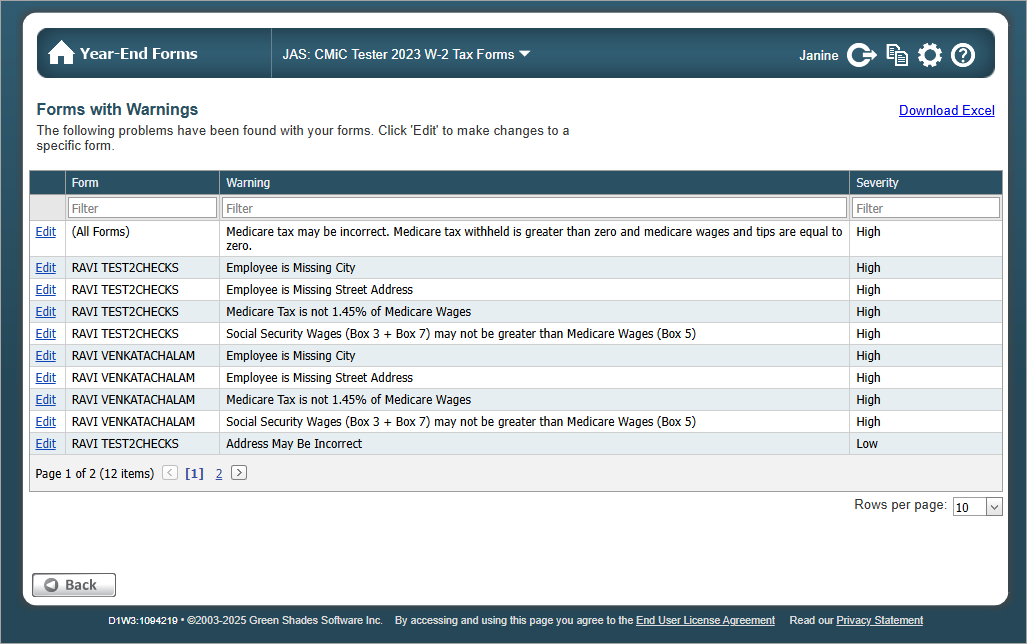 Screenshot of Forms with Warnings.