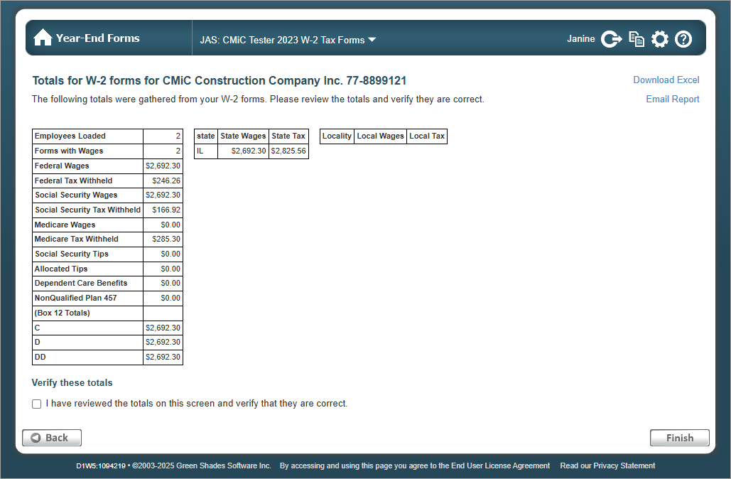 Screenshot of Verify Form Totals.