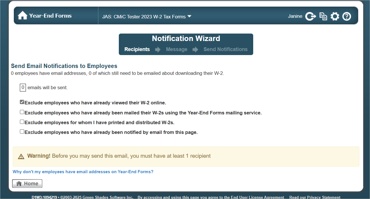 Screenshot of Email Notification setup.
