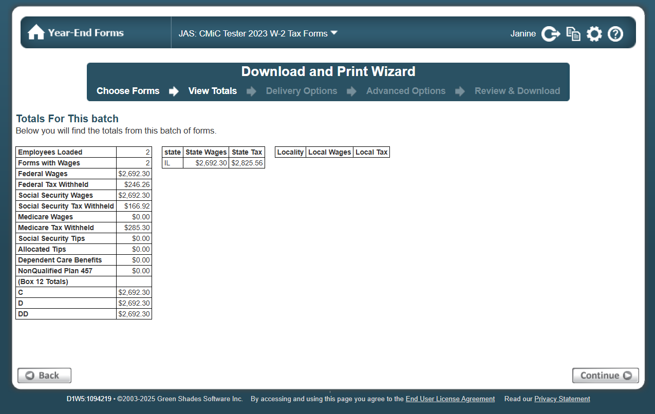 Screenshot of View Totals.