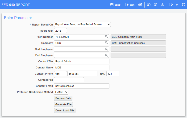 Screenshot of  Fed 940 Report.