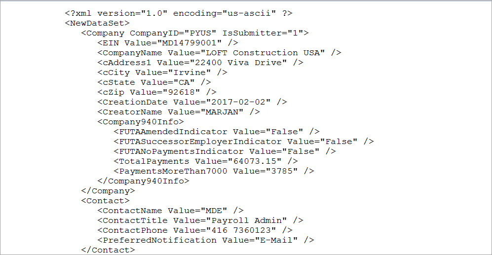 Screenshot of Sample XML File.