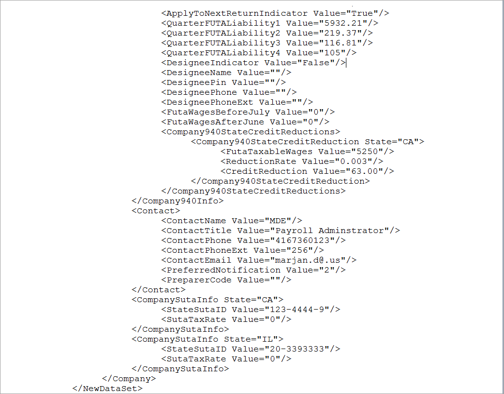 Sample of Fed 940 Report XML File with Complete Tags and Nodes.