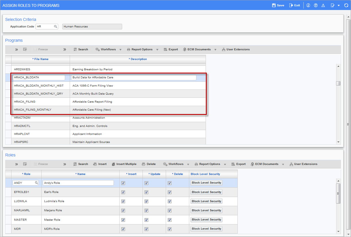 Screenshot of Assign Role to Programs.