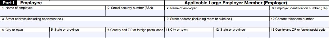 Image of Part 1 of Form 1095-C (Lines 1-13).