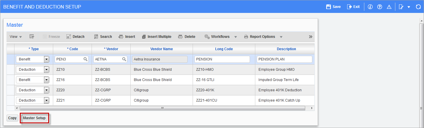 Screenshot of Benefit And Deduction Setup.