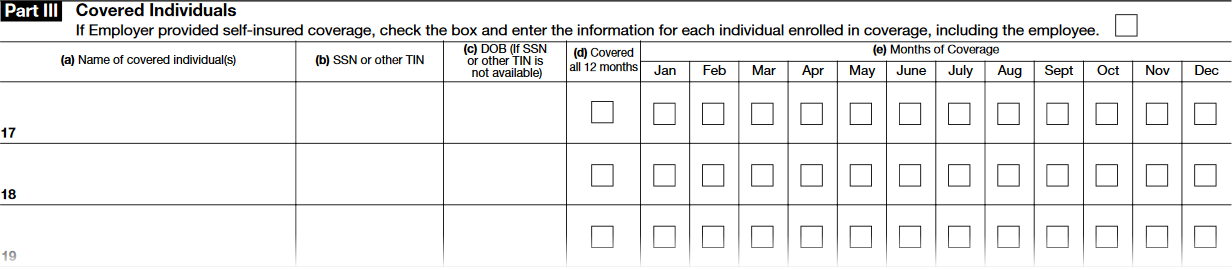 Image of Part 3 of Form 1095-C (Lines 17-34).