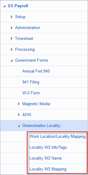 Screenshot of Greenshades Locality menu on Treeview.