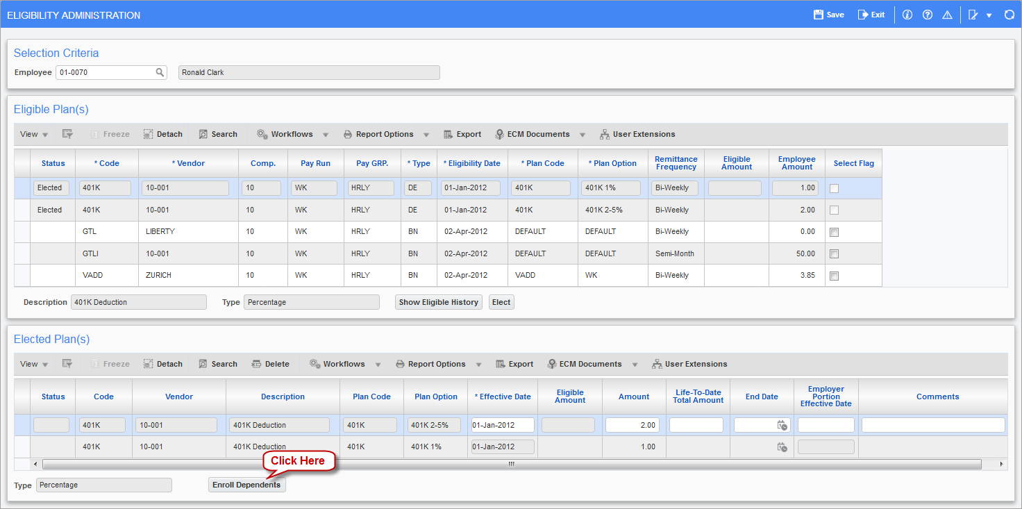 Screenshot of Eligibility Administration. 