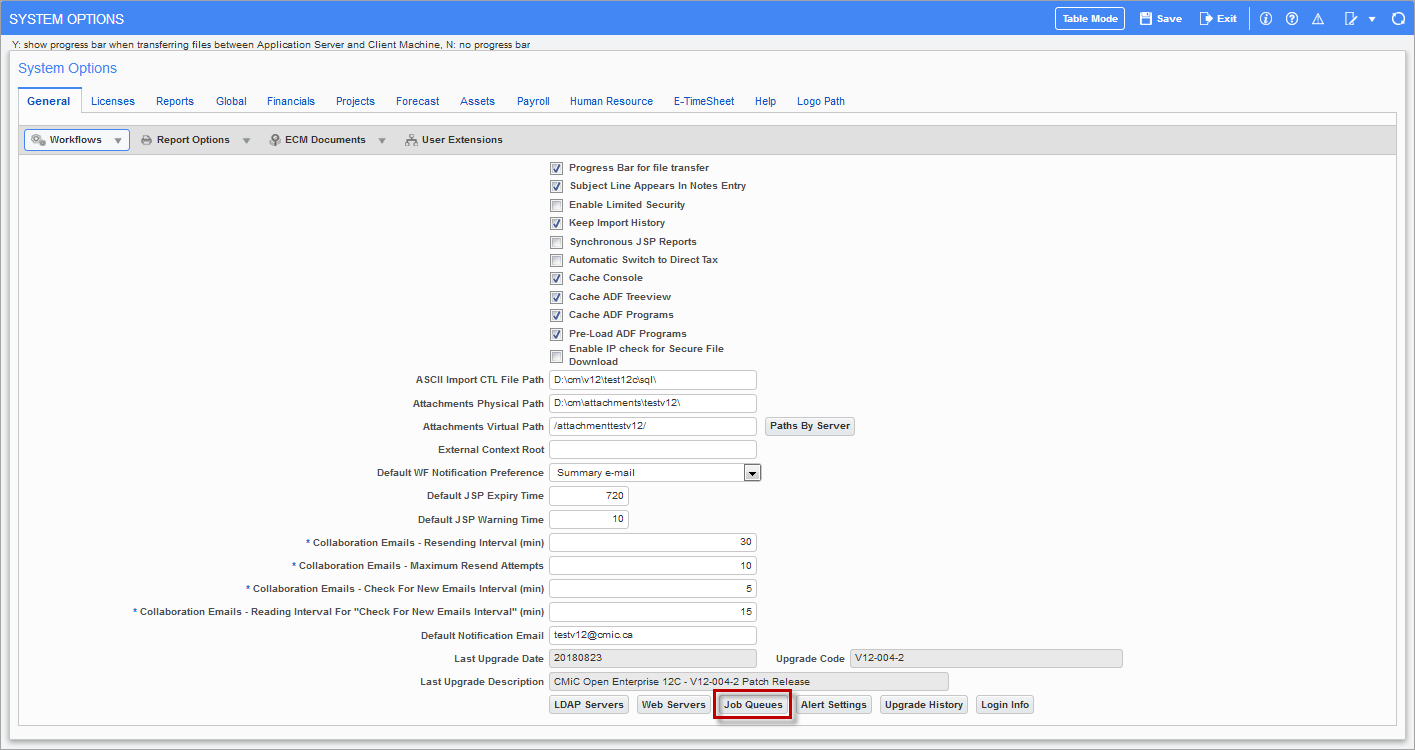 Screenshot of System Options – General tab. 