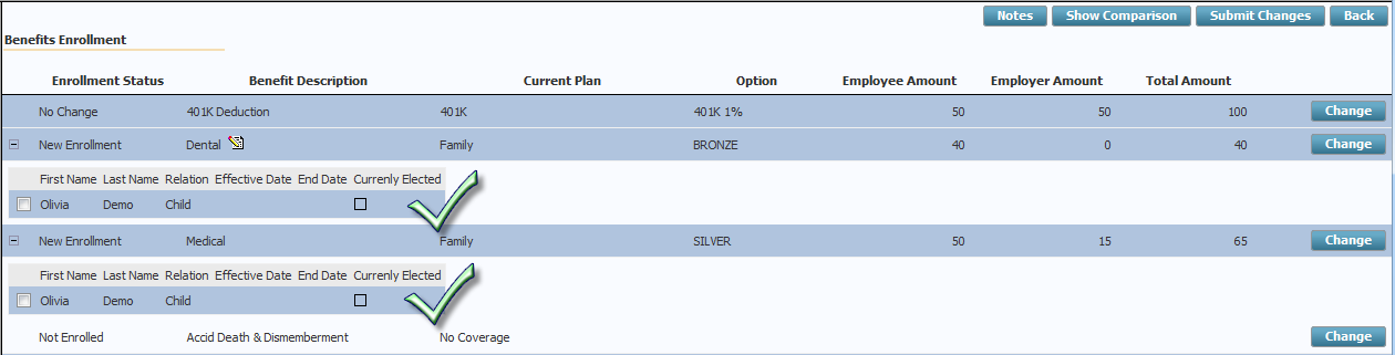 Screenshot of Benefit Enrolment.