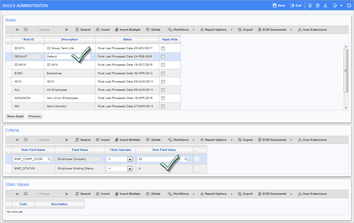Screenshot of Rules Administration.