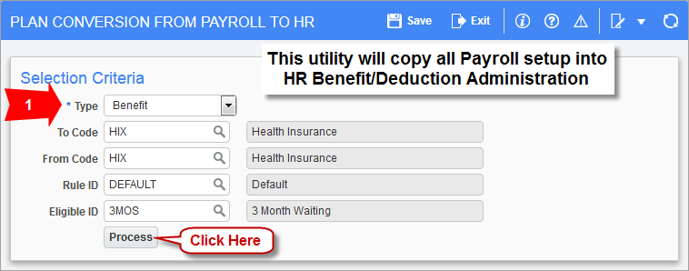 Screenshot of Plan Conversion From Payroll to HR.