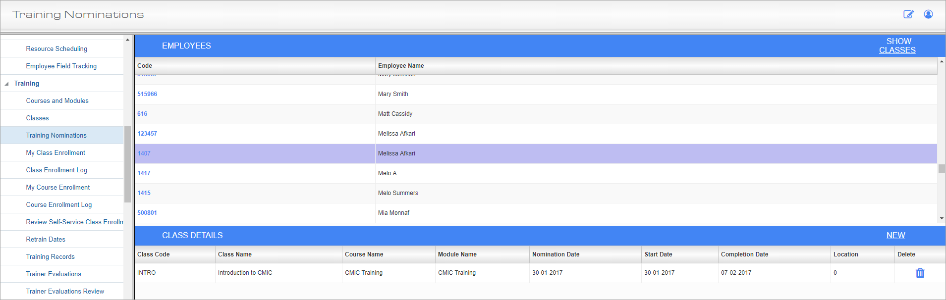 Training Nominations