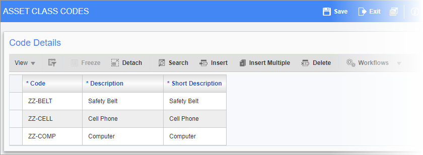 Human Resources - Asset Class Codes