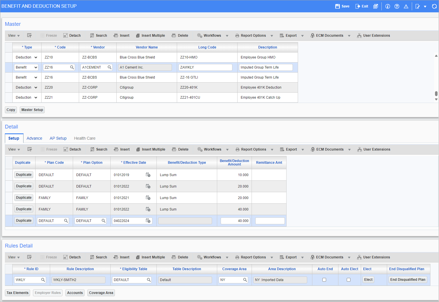 Screenshot of Benefit and Deduction Setup