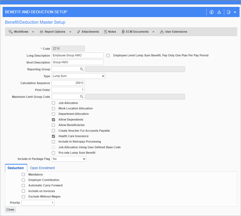 Screenshot of Master Setup pop-up