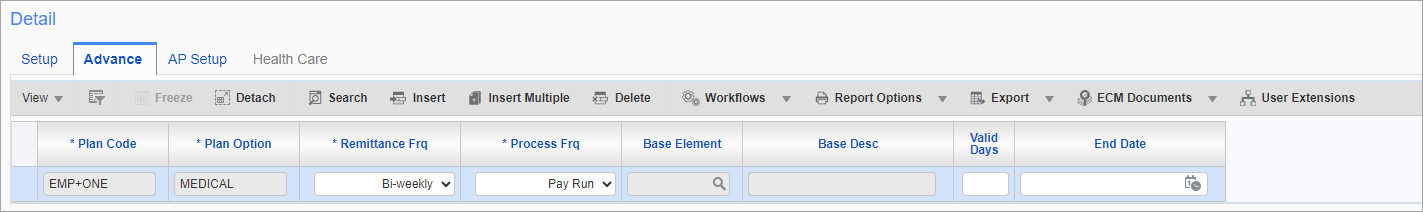 Screenshot of Advance tab