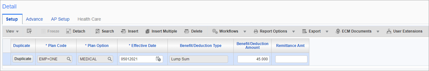 Screenshot of Setup tab