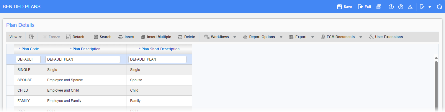 Screenshot of Benefit/Deduction Plans