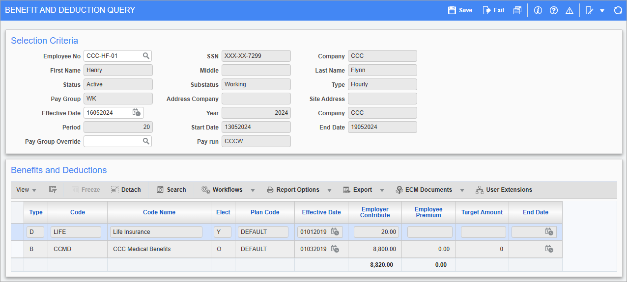 Hr Query Table Human Resources - Benefit and Deduction Query