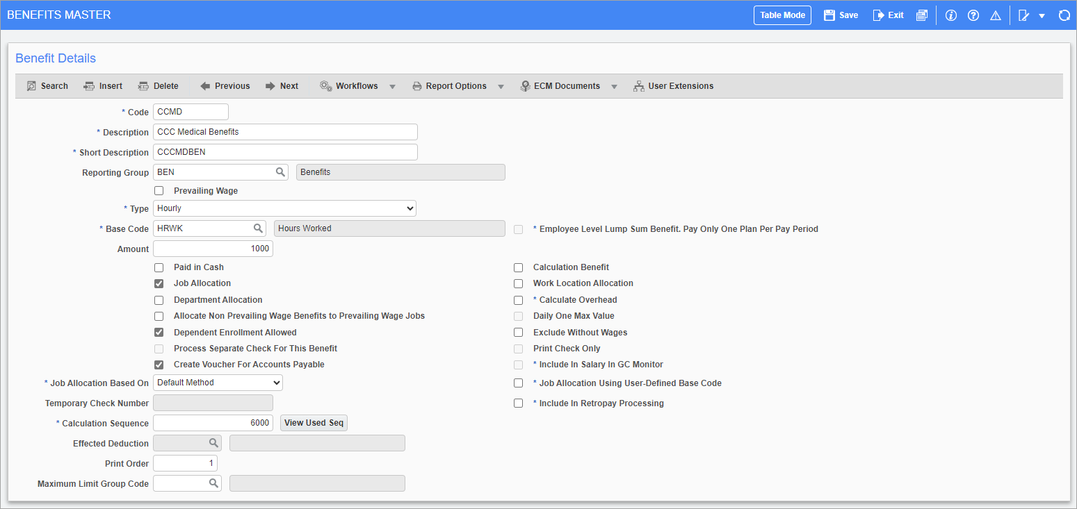 Screenshot of Benefits Master