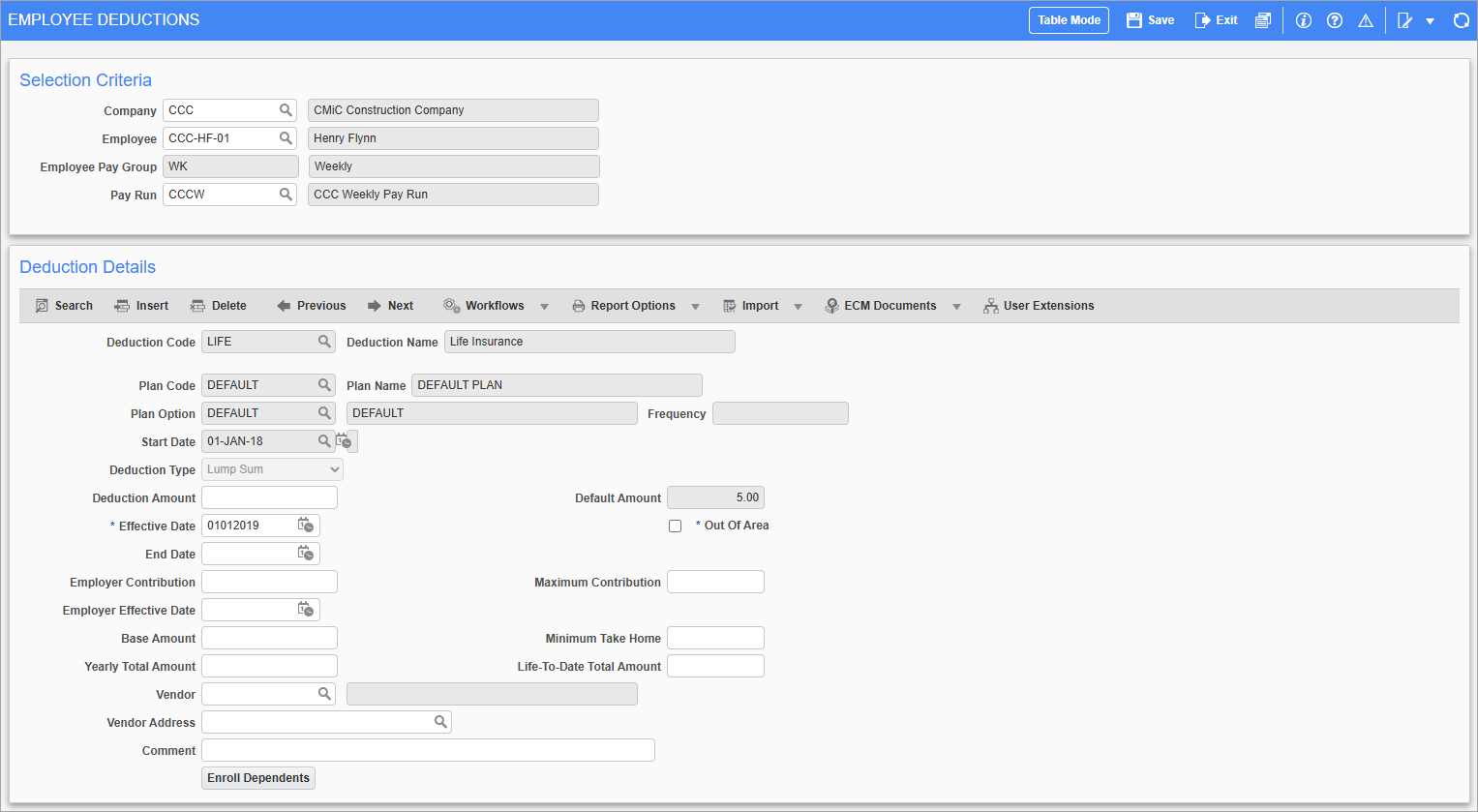 Screenshot of Employee Deductions.