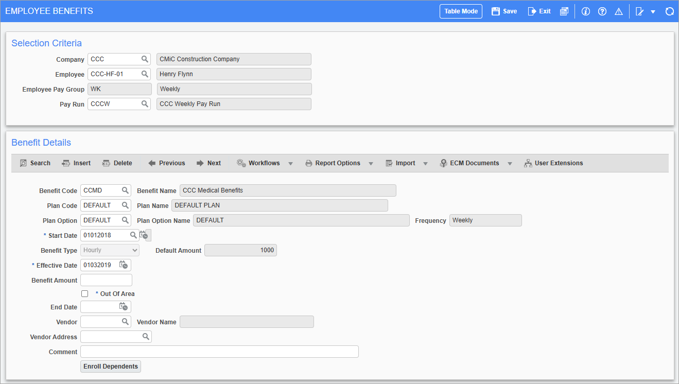 Screenshot of Employee Benefits.