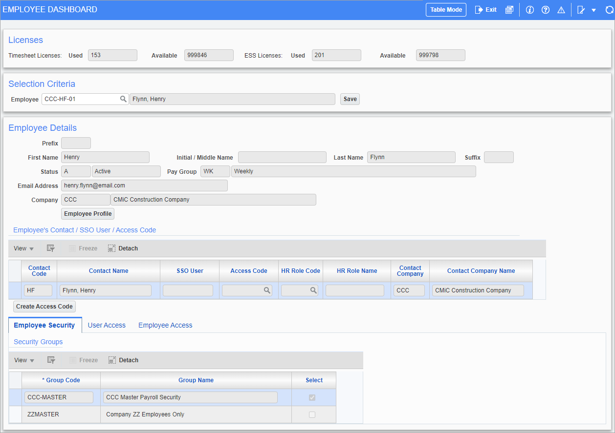 Screenshot of Employee Dashboard