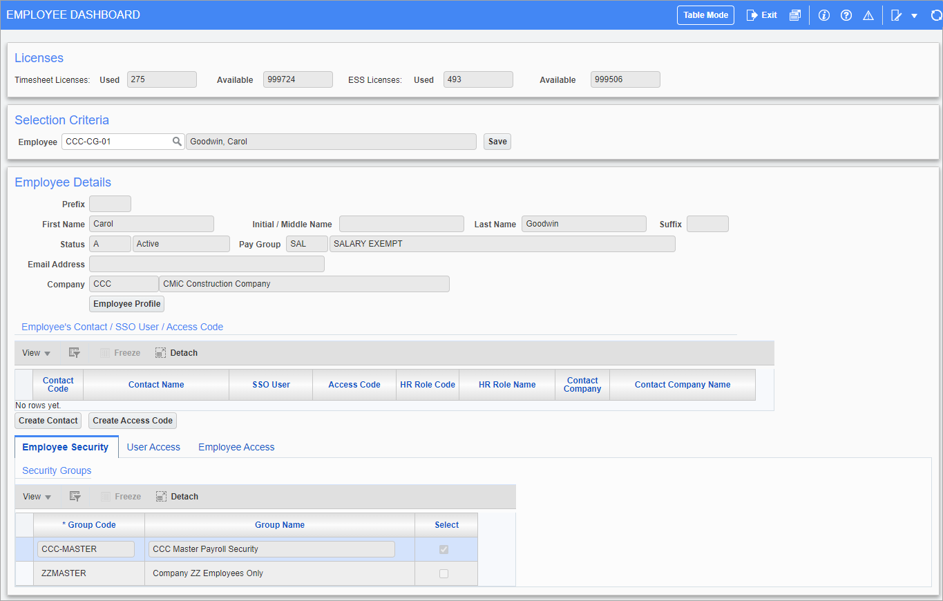 Screenshot of Employee Dashboard