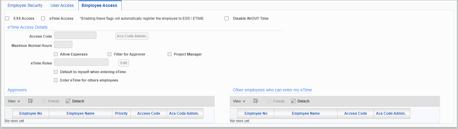 Screenshot of Employee Access tab