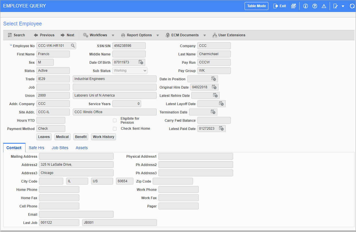 Screenshot of Employee Query