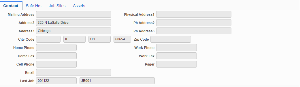 Screenshot of Contact Tab