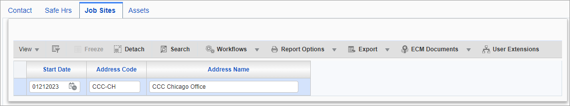 Screenshot of Job Sites tab