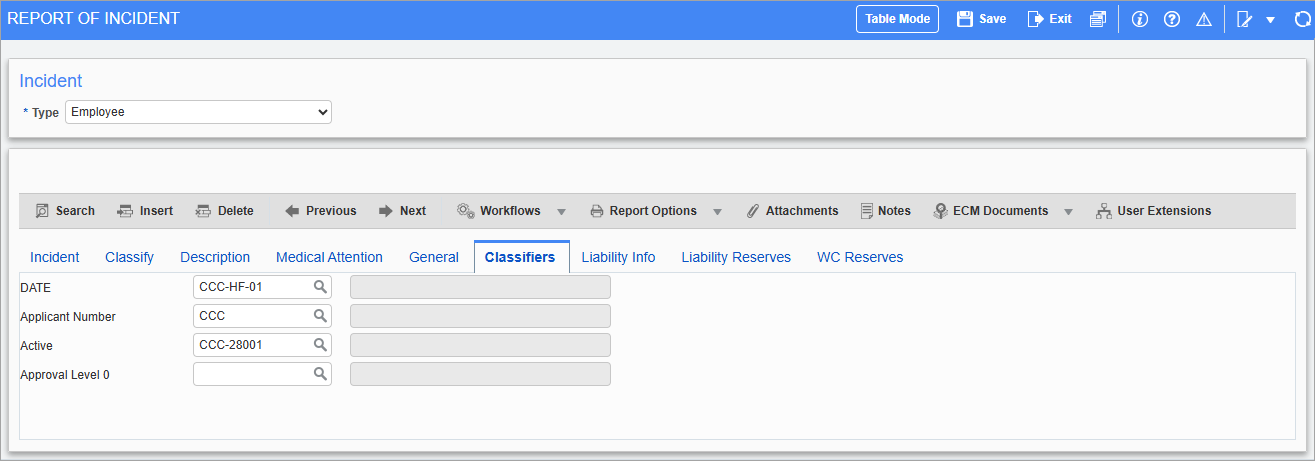 Screenshot of Classifiers tab.