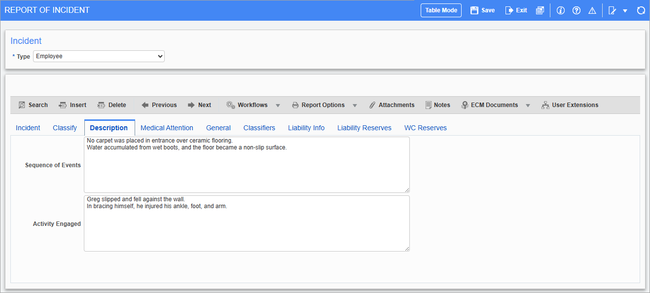Screenshot of Description tab.