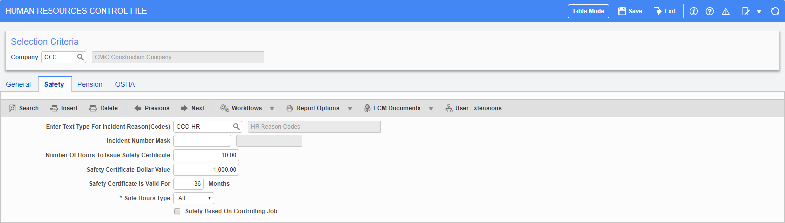 Screenshot of Safety tab